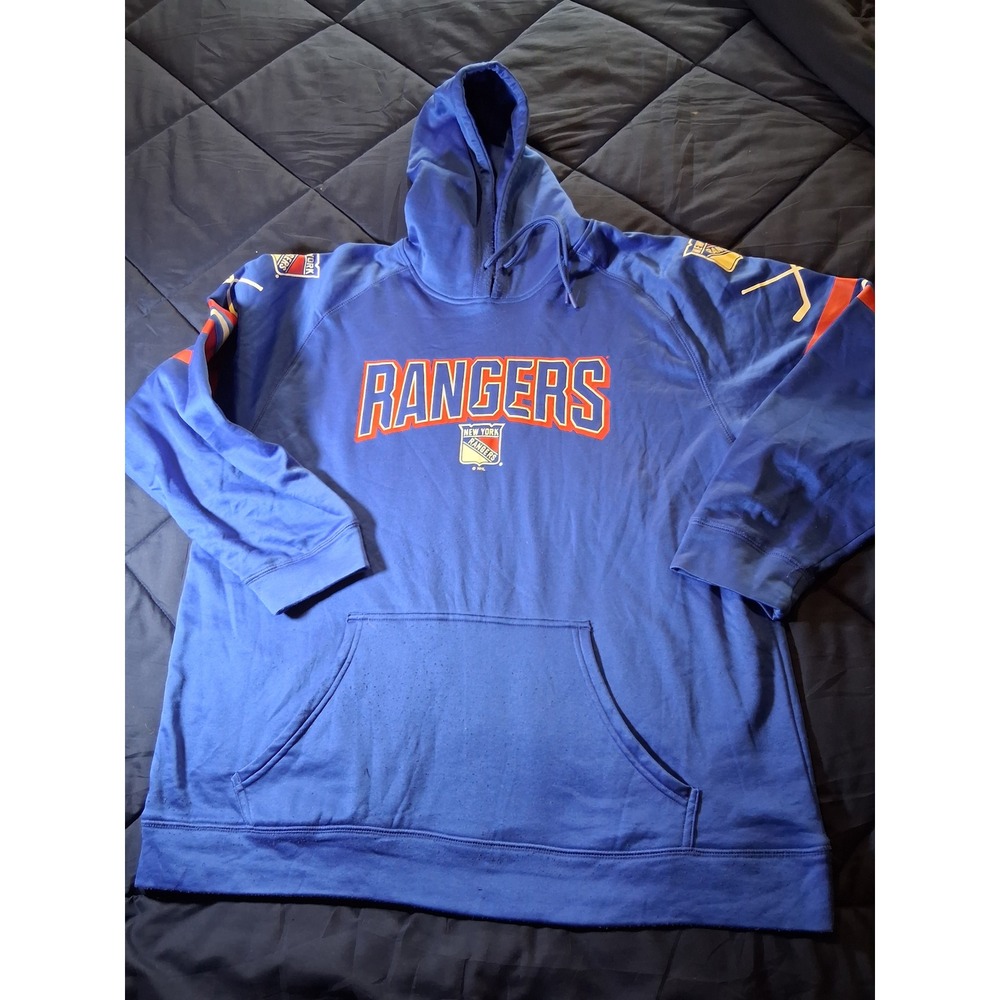 NHL New York Rangers Mens Blue Graphic Pullover Hoodie Sweatshirt XL Hockey